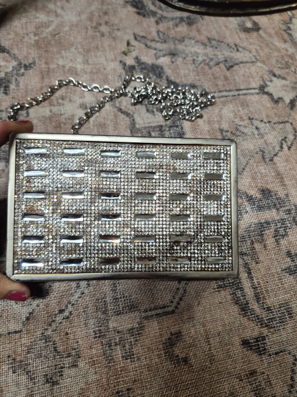 Crystal-Embellished Silver Clutch Wristlet
